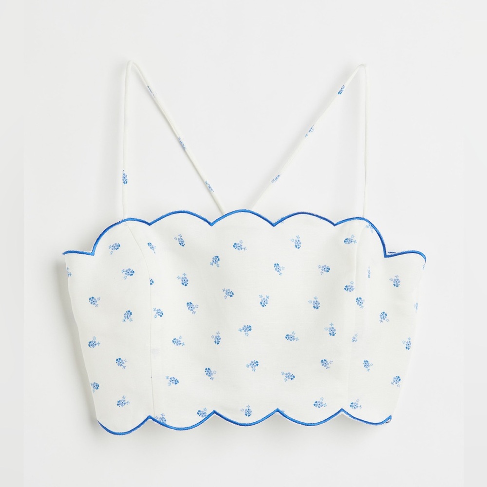 H&M White and Blue Floral Linen Crop Top - Picture 5 of 12